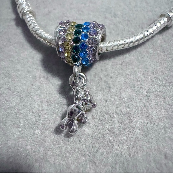 Teddy Bear Hanging from‎ Balloon Charm fits PANDORA - Picture 3 of 9